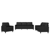Cumpara ieftin Set de canapele cu perne, 3 piese, negru, piele ecologica