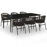 Set de servit masa pentru gradina, 7 piese, negru