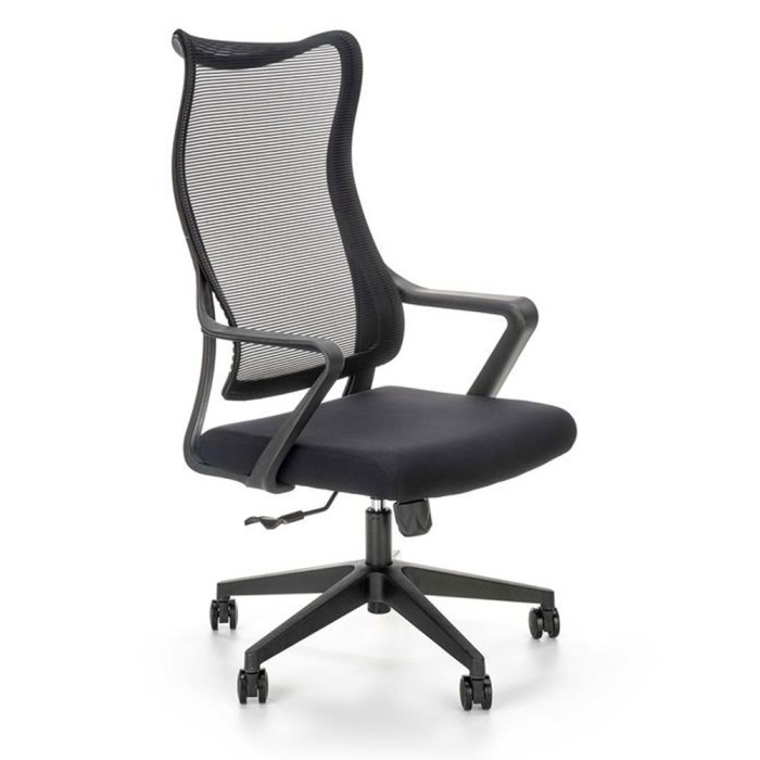 Scaun birou cu mesh Hm Loreto, ergonomic, suport lombar, baza polipropilena, mecanism de balans, inaltime reglabila, material respirabil, 100 kg, negr