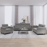 VidaXL Set de canapele cu perne, 3 piese, gri &icirc;nchis, microfibră