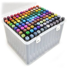 Set profesional 168 markere artistice pe baza de alcool, multicolor, cu doua varfuri si cutie rigida pentru organizare si transport