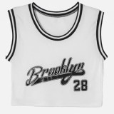 Maiou Crop Top Alb cu Imprimeu Brooklyn &ndash; Stil Sportiv de Vară, CMCLASS