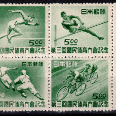 Japonia 1948, Mi #423-426**, bloc 4, sport, baseball, atletism, MNH! Cota 100 €!