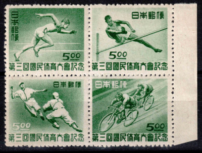 Japonia 1948, Mi #423-426**, bloc 4, sport, baseball, atletism, MNH! Cota 100 &amp;euro;! foto