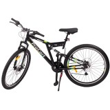 Cumpara ieftin Bicicleta MTB full suspension, roti 26 inch, 21 viteze, frane mecanice pe disc, cric, far si stop