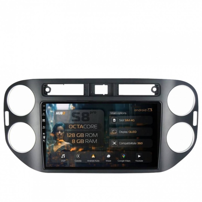 Navigatie Volkswagen Tiguan (2010-2016) 8GB RAM Android 13 Octacore Slot Sim 4G DSP GPS Wi-FI Carplay Android Auto USB Bluetooth Waze Touchscreen 9 In