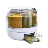 Dispenser Cereale Rotativ 6 Compartimente, 5kg/10kg, Plastic, Alb - Dozator Fulgi Porumb, Musli, Bomboane - Organizator Bucatarie