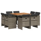 Cumpara ieftin Set mobilier gradina cu perne, 9 piese, gri, poliratan