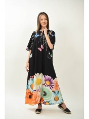 ROCHIE FLORA MAJESTICA CU MANECI CLOPOT SI SILUETA AMPLA DAISY TALIE UNICA Multicolora