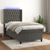 Cumpara ieftin Pat cu arcuri, saltea și LED, gri &icirc;nchis, 90x200 cm, catifea