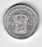 OLANDA 1/2 GULDEN 1930 WILHELMINA ARGINT STARE EXCELENTA