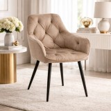 Cumpara ieftin Scaun stil fotoliu bucatarie/living, Artool, York, catifea, metal, bej inchis si negru, 56x62x83.5 cm