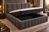 Pat Grande 160x200 cm Lada Depozitare Stofa Gri Somiera Metalica Inclusa (cod ML2516-15)