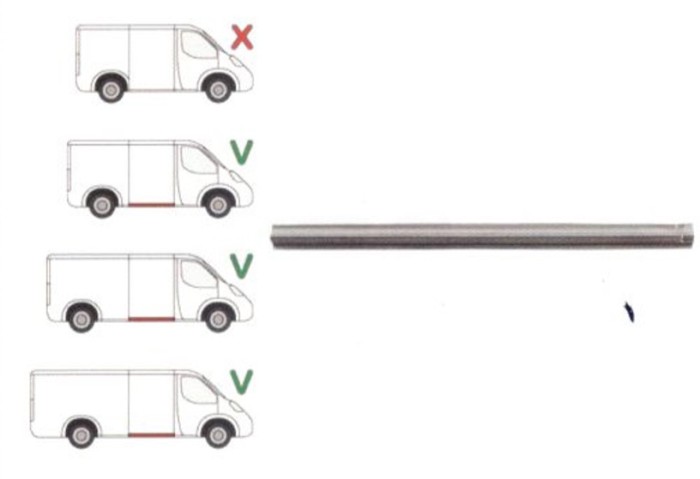 Prag Ford Transit (V184/5) 05.2000-04.2006(Pt Model Mijlociu/Lung) , partea Dreapta, L=1430mm; Lung ; Sub Usa Culisanta,