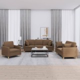 vidaXL Set de canapele cu perne, 3 piese, maro, textil