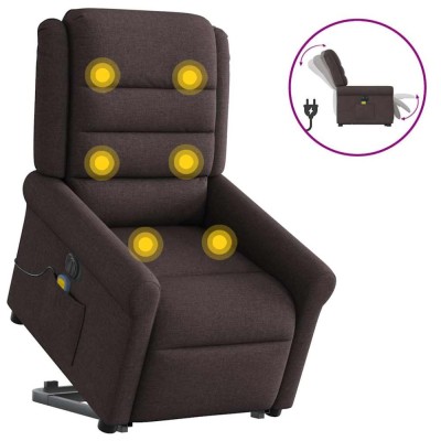 vidaXL Fotoliu electric masaj rabatabil cu ridicare maro &amp;icirc;nchis textil foto