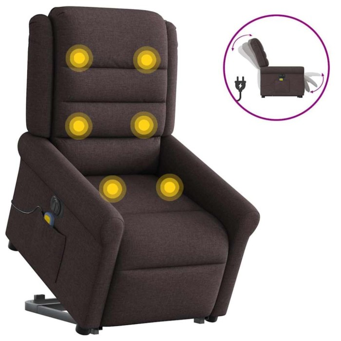 vidaXL Fotoliu electric masaj rabatabil cu ridicare maro &icirc;nchis textil