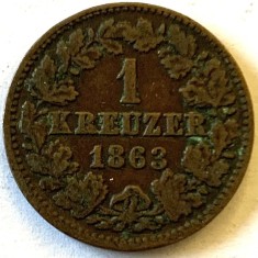 STATELE GERMANE - NASSAU 1 KREUZER 1863, ADOLPH. KM#74 foto