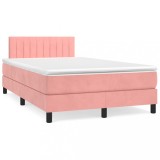 Cumpara ieftin Pat box spring cu saltea, roz, 120x200 cm, catifea