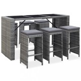 Set mobilier bar de grădină cu perne, 7 piese, gri, poliratan, vidaXL