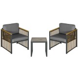 Outsunny Set de Mobilier de Grădină din 3 Piese, Set de 2 Canapele cu Perne Groase și Măsuță de Cafea, 66x68x68 cm, Gri | Aosom Romania
