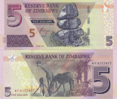 Zimbabwe 5 Dollars 2020 UNC foto
