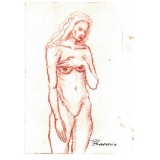 E30. Tablou - Nud in creion color, grafica pe hartie, ne-inramat, 14 x 21 cm, Acuarela, Miniatural