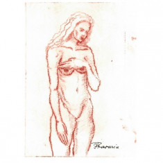 E30. Tablou - Nud in creion color, grafica pe hartie, ne-inramat, 14 x 21 cm