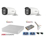 Sistem supraveghere Hikvision 2 camere 5MP Ultra HD Color VU full time color noaptea DVR 4 canale SafetyGuard Surveillance