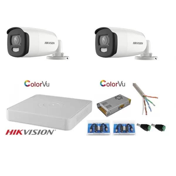 Sistem supraveghere Hikvision 2 camere 5MP Ultra HD Color VU full time color noaptea DVR 4 canale SafetyGuard Surveillance