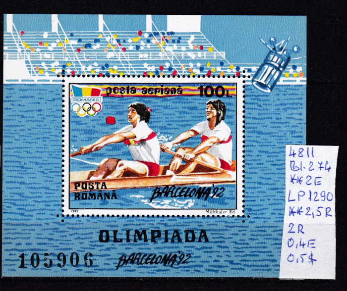 1992 J. O. Barcelona Bl.274 LP1290 MNH Pret 1,7+1 Lei