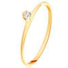 Inel din aur galben 14K - zirconiu rotund, transparent, brațe fine, teșite - Marime inel: 60