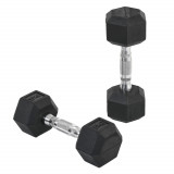 HOMCOM Set 2 Gantere Hexagonale, 5kg Fiecare, din Cauciuc cu M&acirc;ner Anti-alunecare, pentru Antrenament și Fitness, Negru | Aosom Romania