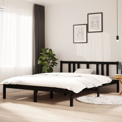 vidaXL Cadru de pat King Size, negru, 150x200 cm, lemn masiv foto