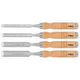 Set dalti pentru lemn NEO, 4 bucati, 6-24 mm, otel CrV, manere lemn