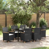 Set de dining pentru grădină , 7 piese, cu perne, &icirc;n culoare neagră, din rattan.