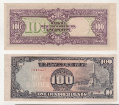 bnk bn Filipine 100 pesos (1944) aunc foto