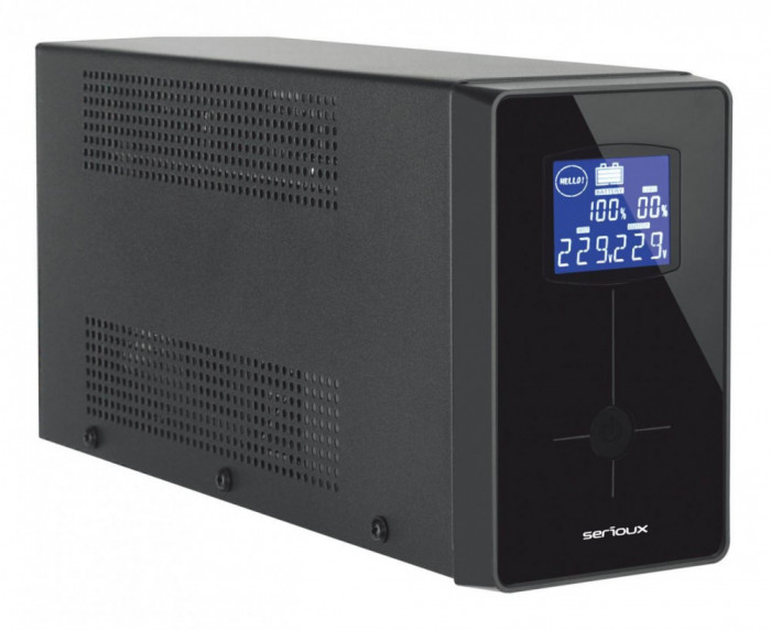 UPS Serioux Line Interactive 1200LI, ecran LCD, capacitate 1200VA/720W, 4 prize Schuko , baterie 12 V / 7.0 Ah &times; 2, timp mediu de functionare pe bater