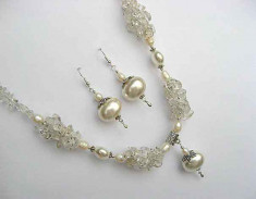 Colier si cercei cristale de stanca, perle naturale si perle Mallorca 18924 foto