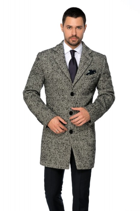 Palton barbati business slim gri bradut B157