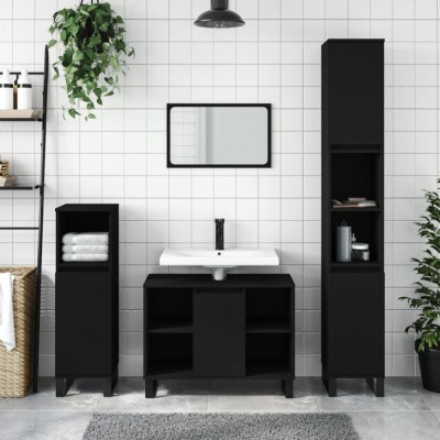 vidaXL Set mobilier de baie, 3 piese, negru, lemn compozit 3190308 foto