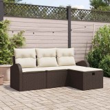 VidaXL Set de canapele pentru grădină cu pernă 4 pcs Maro Rattan poli