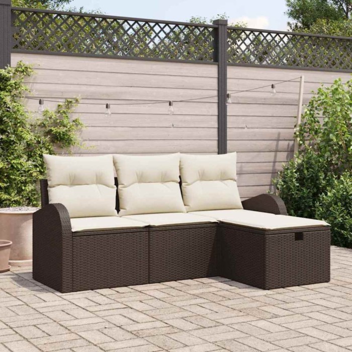 vidaXL Set de canapele pentru grădină cu pernă 4 pcs Maro Rattan poli 3360379