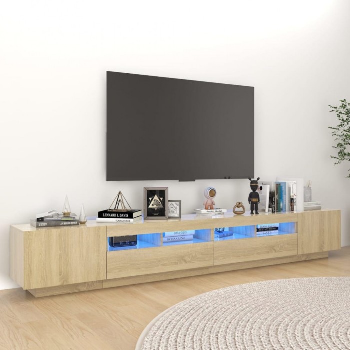 vidaXL Comodă TV cu lumini LED, stejar Sonoma, 260x35x40 cm