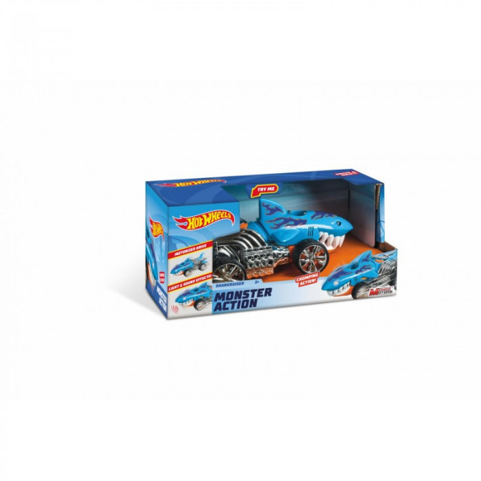 Masinuta Mondo Sharkruiser Hot Wheels, 21.5 X 11 X 10 cm, efect sonor, lumini, varsta 3 ani+, Albastru