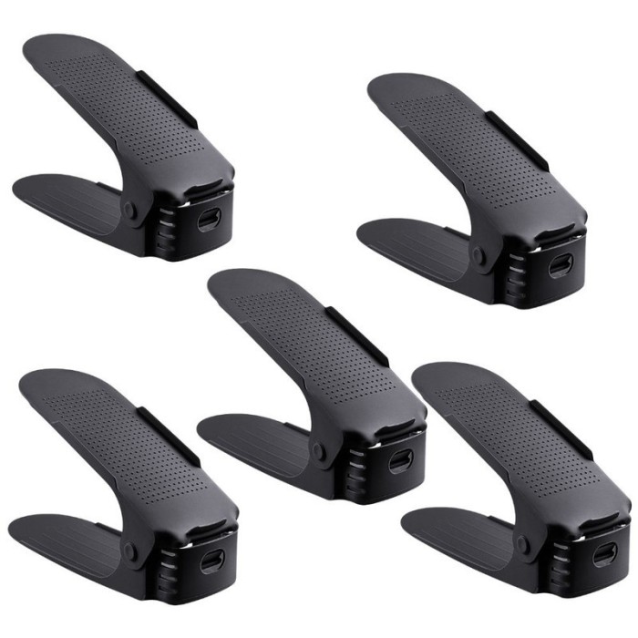 Set 5 Organizatoare Antiderapante si Ajustabile pentru Depozitare Incaltamine, din Plastic, 6x25.5x11/17 cm, Negru