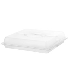 Platou Pufo Cookies cu capac transparent pentru servire torturi, prajituri, briose, produse de patiserie, 40 x 28 cm, alb