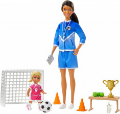 Barbie Papusa Cariere Set Sport Antrenor De Fotbal Bruneta foto