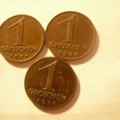 3 Monede 1 groschen Austria 1926 ,1927 , 1930 , cupru , cal. f. buna