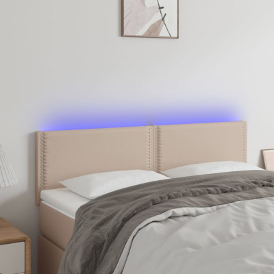 vidaXL Tăblie de pat cu LED cappuccino 144x5x78/88 cm piele ecologică foto
